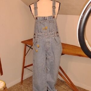 Vintage Denim Jordache Overalls/Bibs Size M Embroidered Sunflowers Light Wash